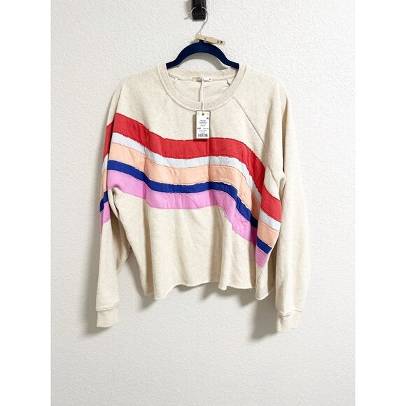 Marine Layer Archive Summit Sweatshirt Wave Striped Antique White Extra Large - Picture 3 of 8